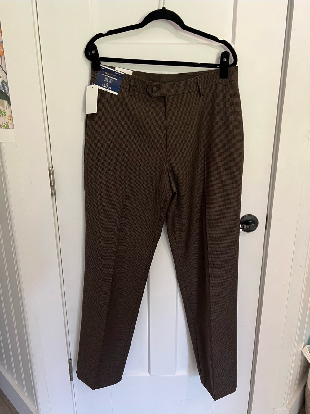 Stafford Men's Brown houndstooth Dress Pants